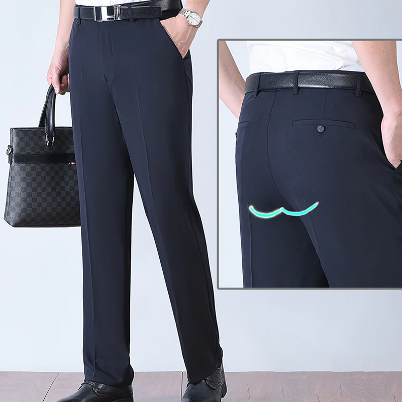 🔥 Hot Sale ❄️Pantalon de costume en soie glacée à séchage rapide pour homme💨 - Image 4