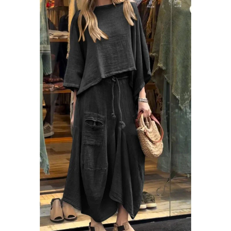 Lässiger 2-teiliger Anzug aus Oberteil mit Rundhalsausschnitt und locker sitzendem Rock für Damen - Image 3