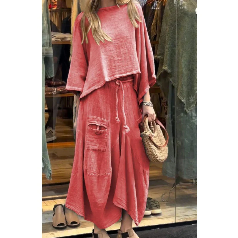 Lässiger 2-teiliger Anzug aus Oberteil mit Rundhalsausschnitt und locker sitzendem Rock für Damen - Image 5