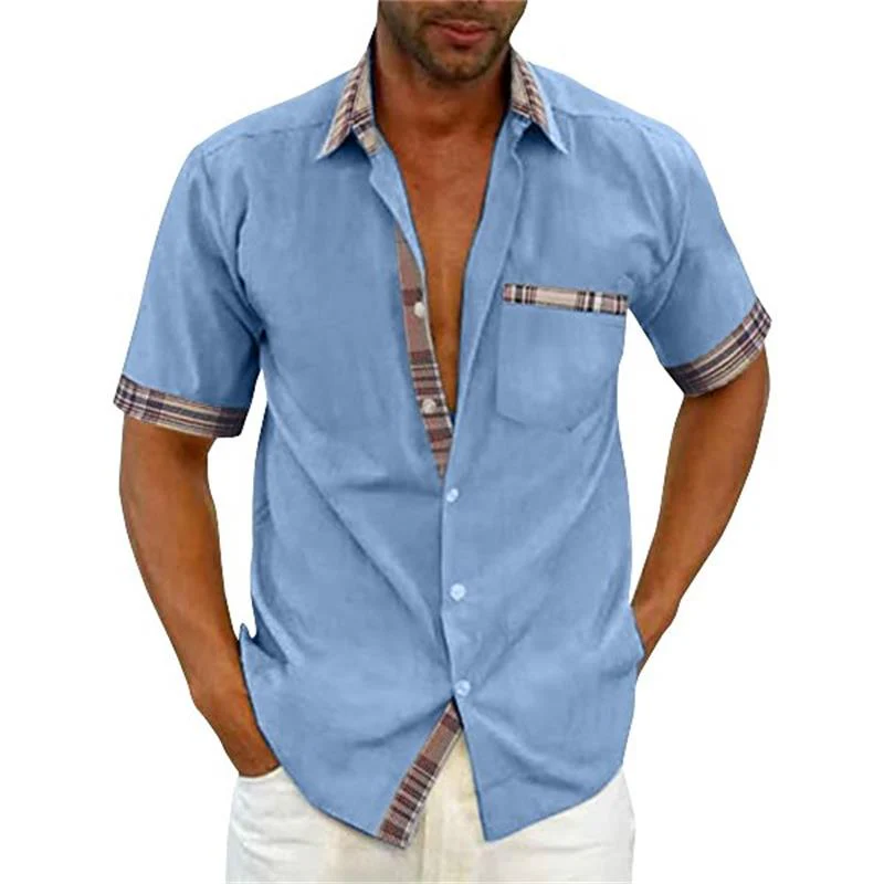 Chemise d'été décontractée à col en plaid et à boutons pour hommes - Image 4