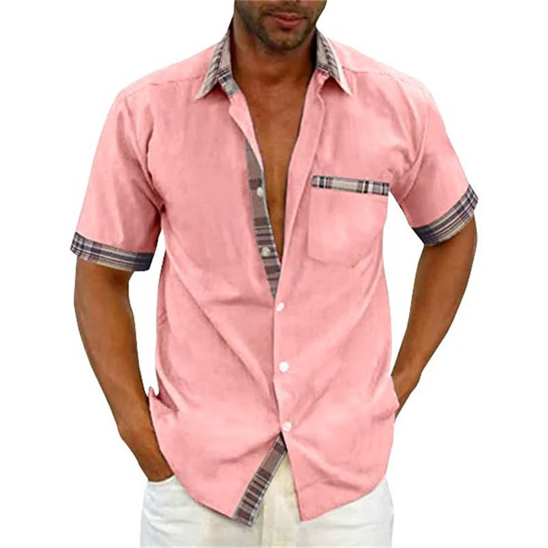 Chemise d'été décontractée à col en plaid et à boutons pour hommes - Image 6