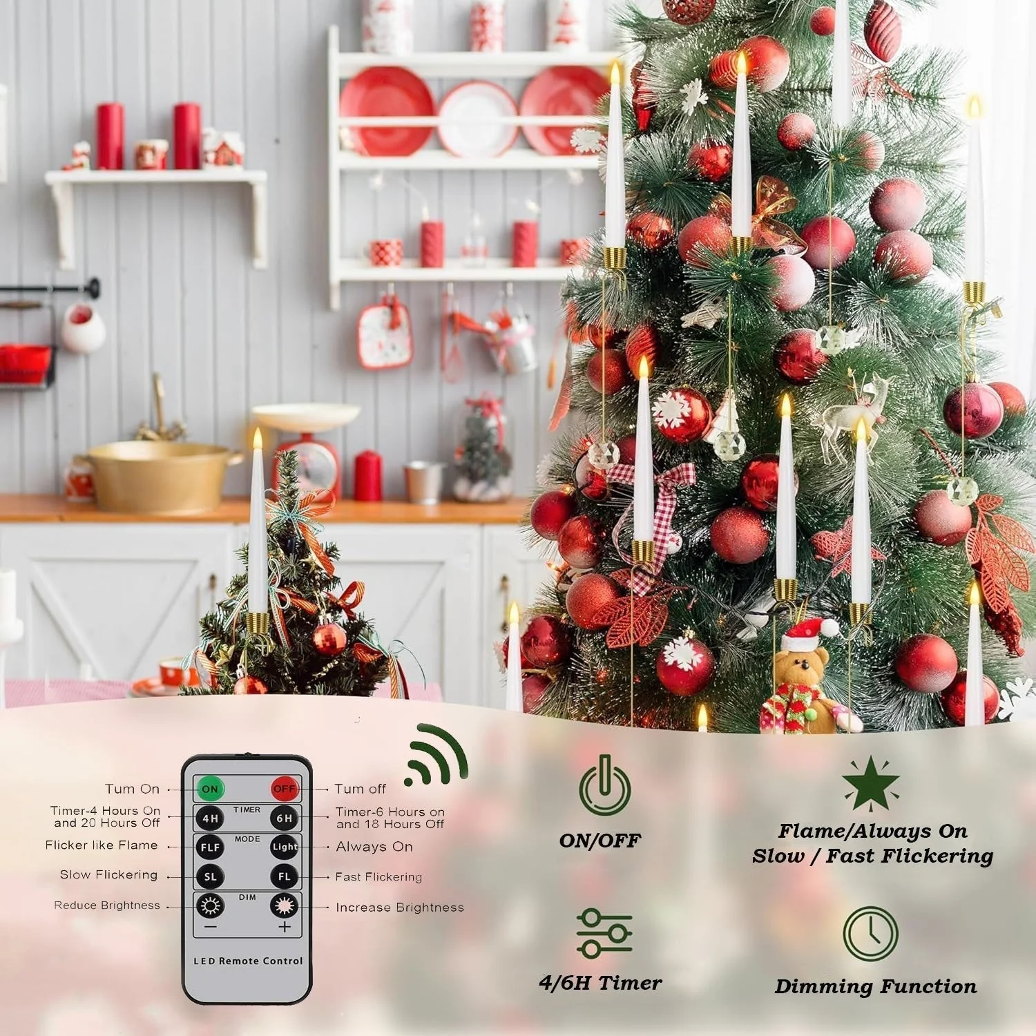 🎁Promotion de Noël anticipée - 49 % de réduction🎄Bougies LED pour sapin de Noël avec crochet en boule de cristal transparent - Image 4