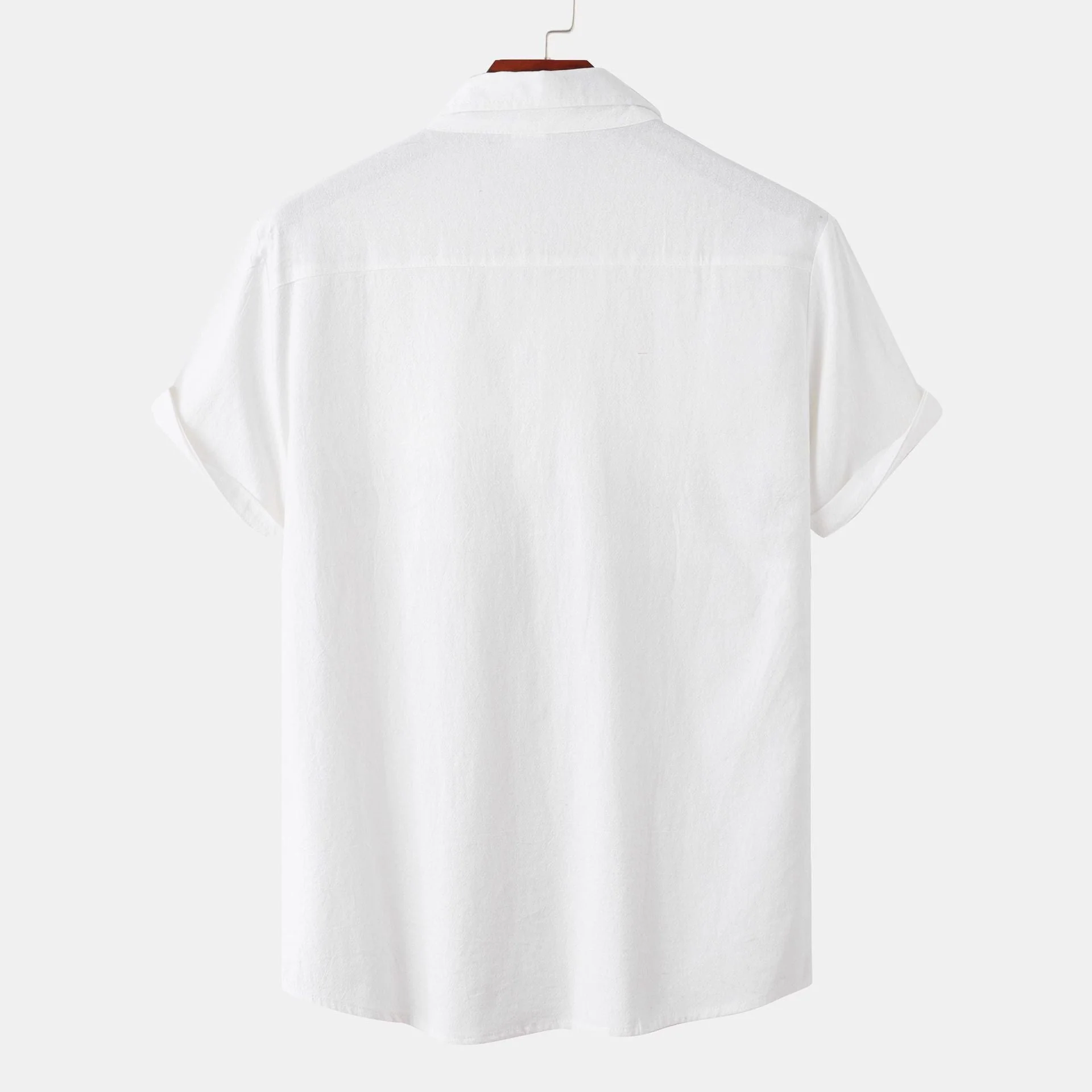 Camicia a maniche corte da uomo in cotone e lino tinta unita - Image 5