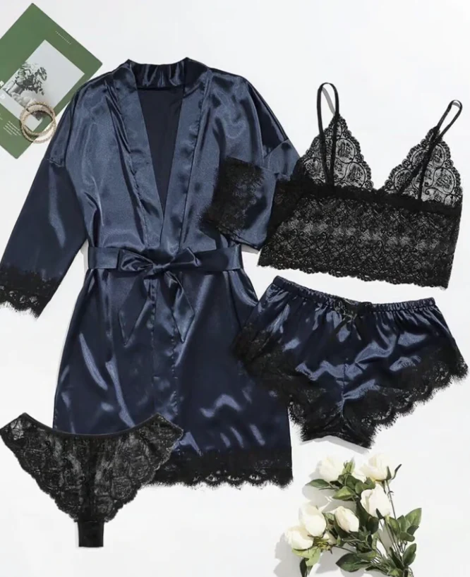 🔥 DERNIER JOUR DE VENTE 49 % DE RÉDUCTION 🔥 Ensemble de 4 ensembles de pyjamas en satin et dentelle pour la Saint-Valentin 🌹 - Image 10