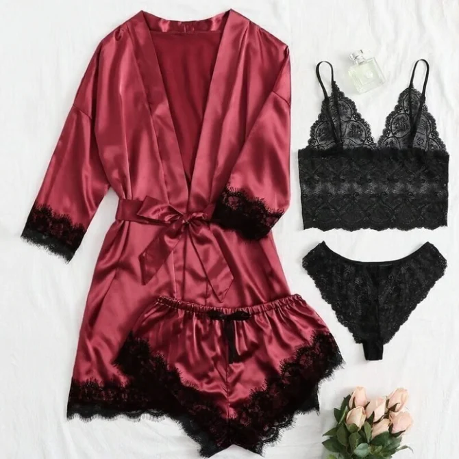 🔥 DERNIER JOUR DE VENTE 49 % DE RÉDUCTION 🔥 Ensemble de 4 ensembles de pyjamas en satin et dentelle pour la Saint-Valentin 🌹 - Image 11