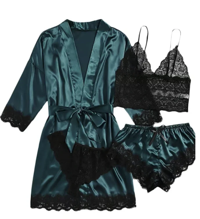 🔥 DERNIER JOUR DE VENTE 49 % DE RÉDUCTION 🔥 Ensemble de 4 ensembles de pyjamas en satin et dentelle pour la Saint-Valentin 🌹 - Image 12