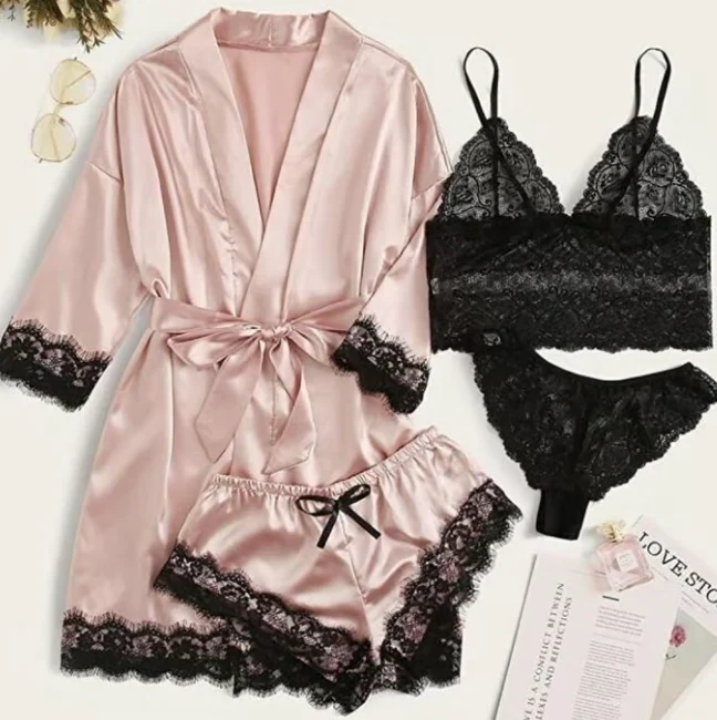 🔥 DERNIER JOUR DE VENTE 49 % DE RÉDUCTION 🔥 Ensemble de 4 ensembles de pyjamas en satin et dentelle pour la Saint-Valentin 🌹 - Image 13
