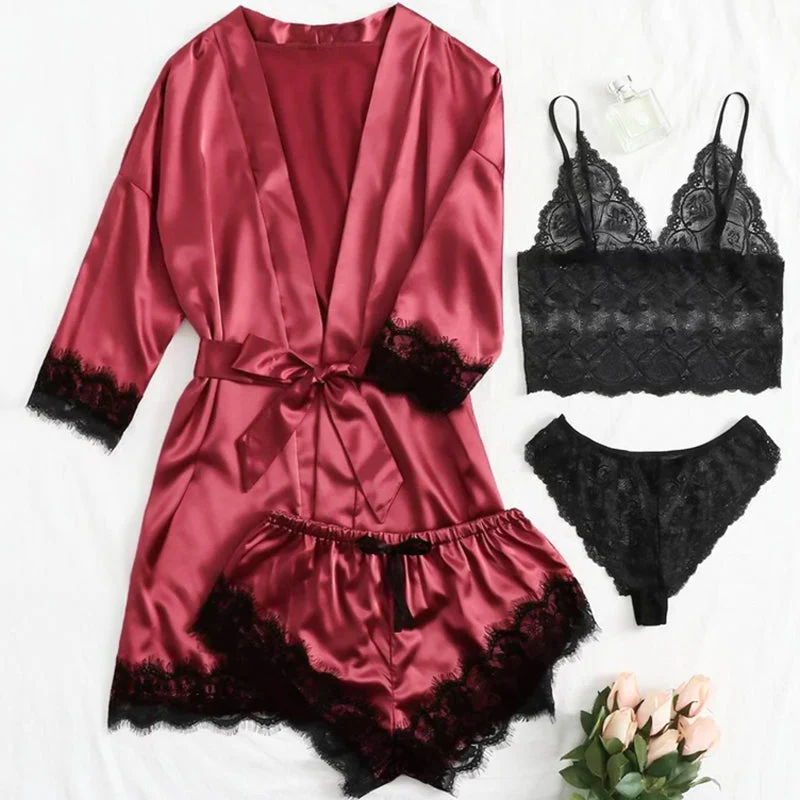 🔥 DERNIER JOUR DE VENTE 49 % DE RÉDUCTION 🔥 Ensemble de 4 ensembles de pyjamas en satin et dentelle pour la Saint-Valentin 🌹 - Image 8