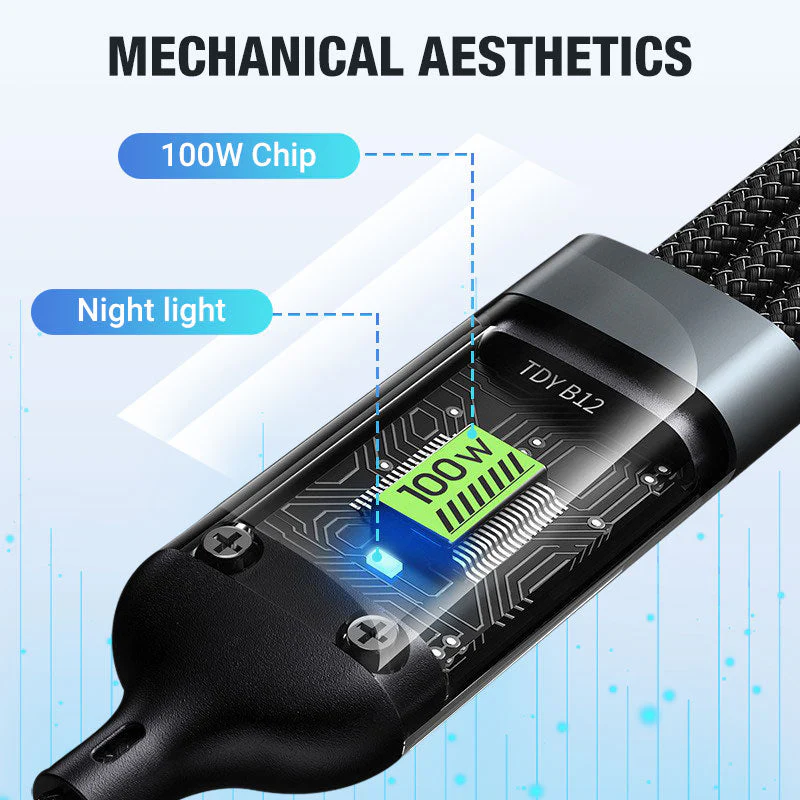 Chargement super rapide 100w, câble de données transparent 3-en-1 - Image 4